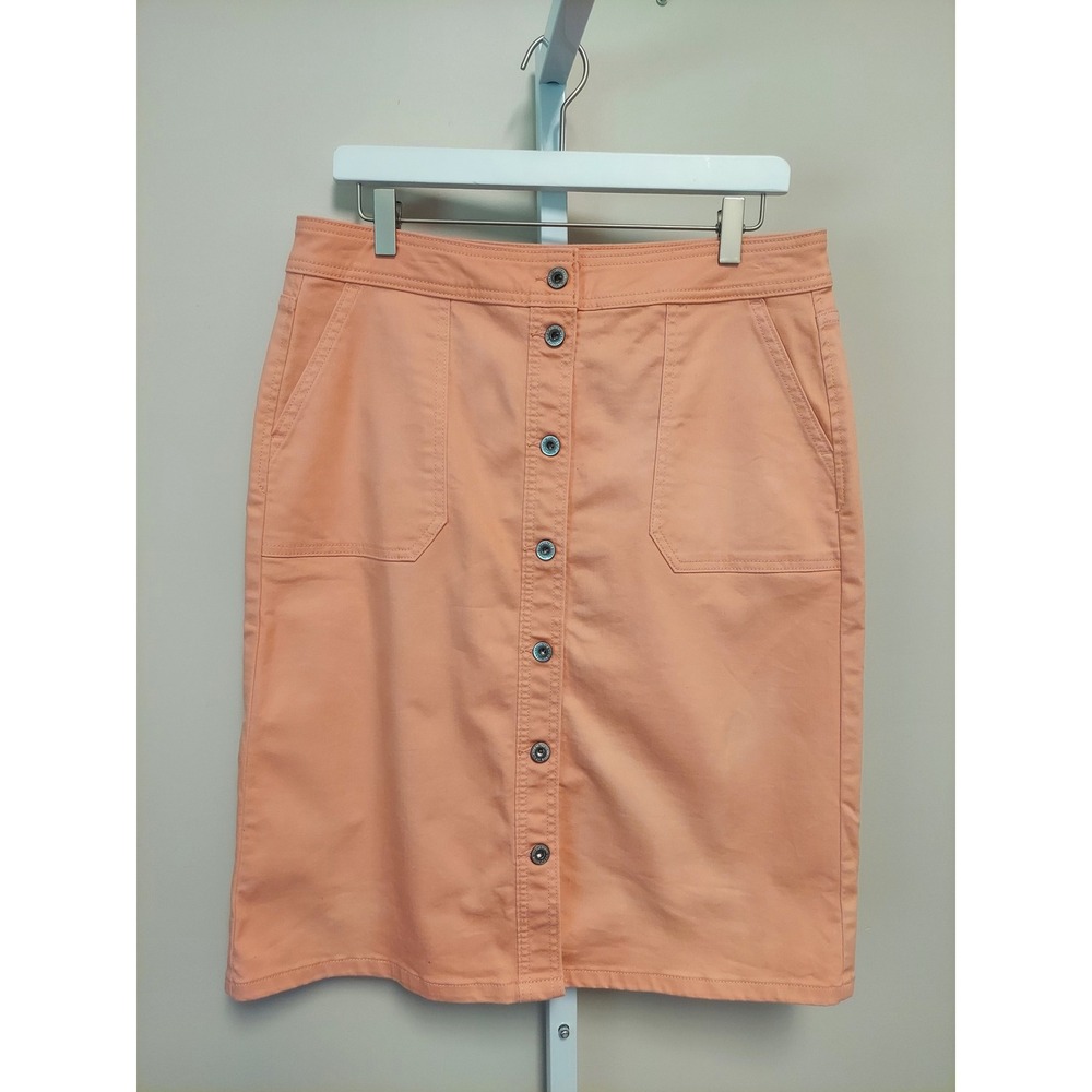 Liz Claiborne Womens Peach Button Front Skirt 8 Utility Pockets Buttermom Preppy